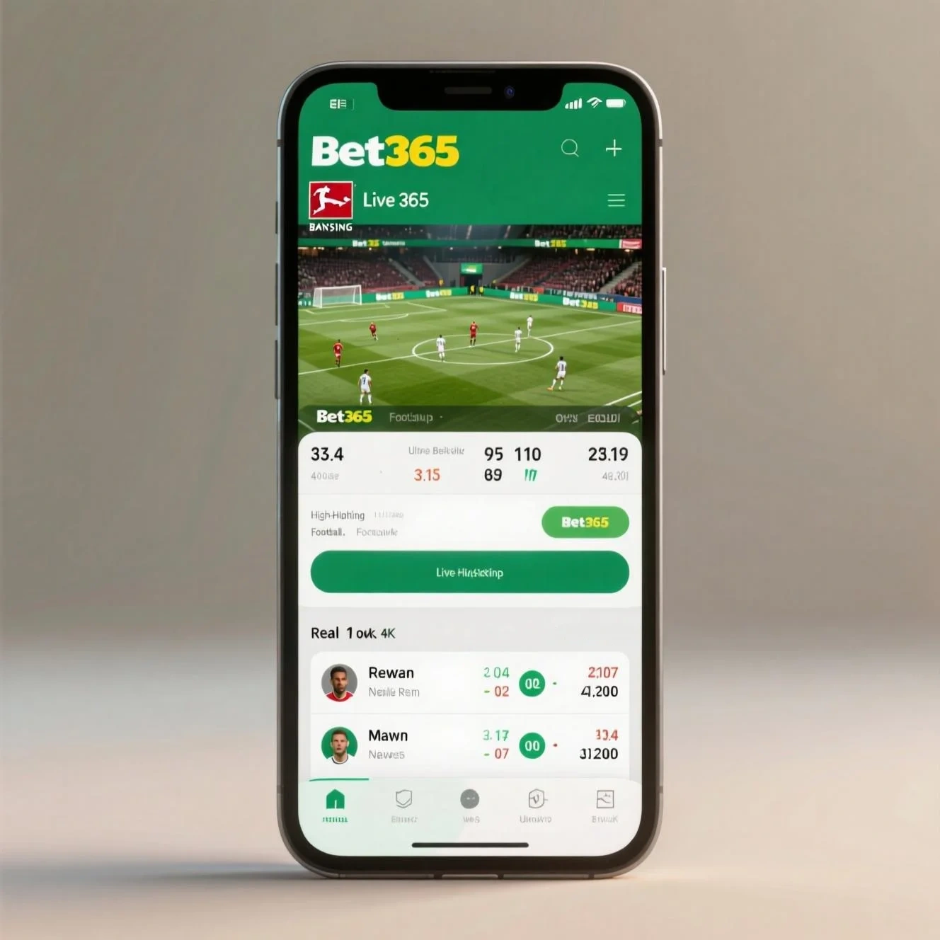 Bet365 Live Betting Interface während Bundesliga Spiel