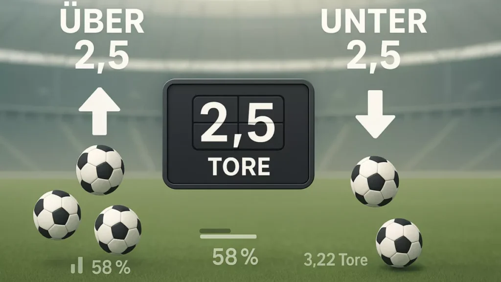 Über/Unter Tore Wetten Konzept - Visualisierung der 2.5 Tore Schwelle mit Über und Unter Optionen für Bundesliga Wetten
